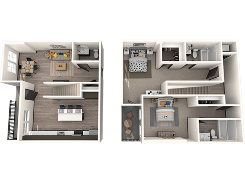 Floor plan for 2 beds, 3 baths, 1290 sqft